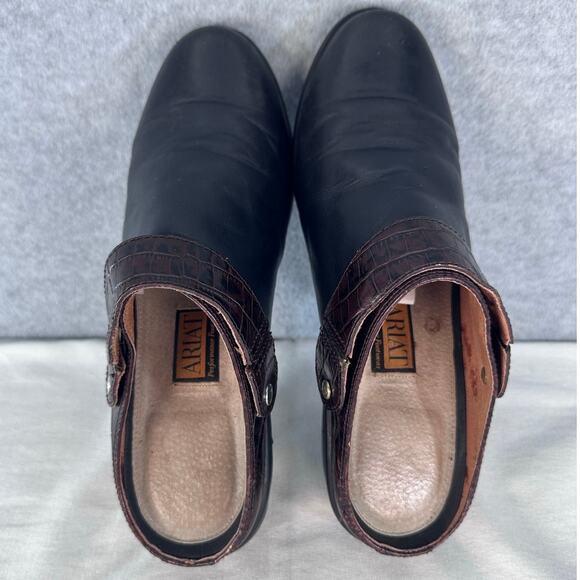 Ariat Womens sz 9.5 Black & Brown Clogs Western Classic Slip-On Low Heel Comfort - Picture 8 of 15
